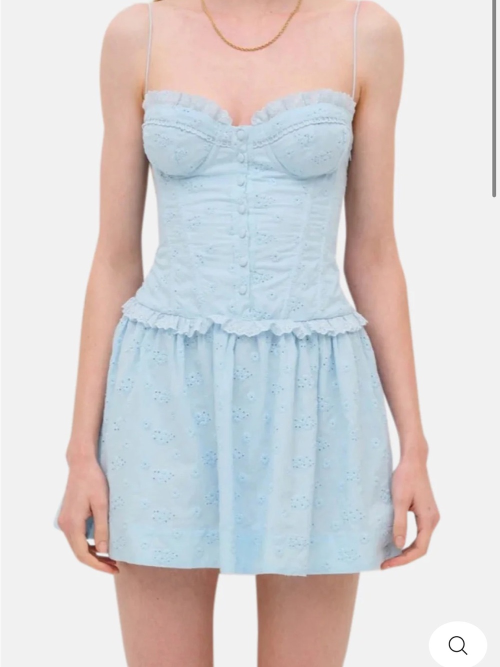 For Love & Lemons Powder Blue Eyelet Bustier Dress Marlowe Mini Dress